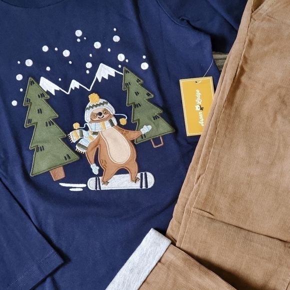 Gymboree Boys Holiday Winter Set Skiing Sloth and Matching Pants Aspen Lodge - Picture 12 of 14